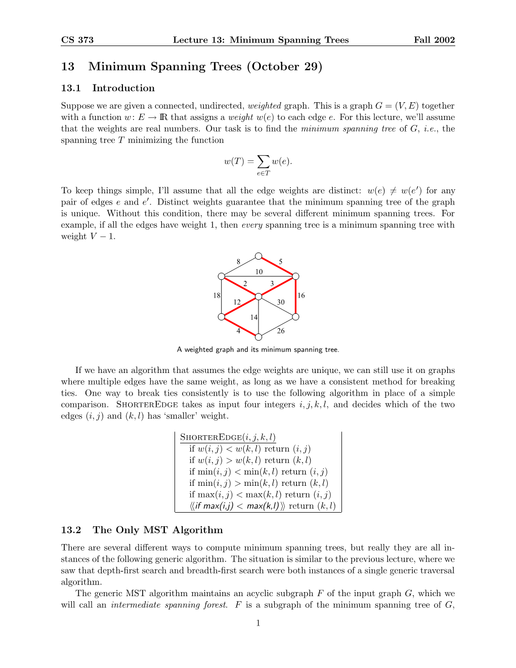 13 Minimum Spanning Trees (October 29)