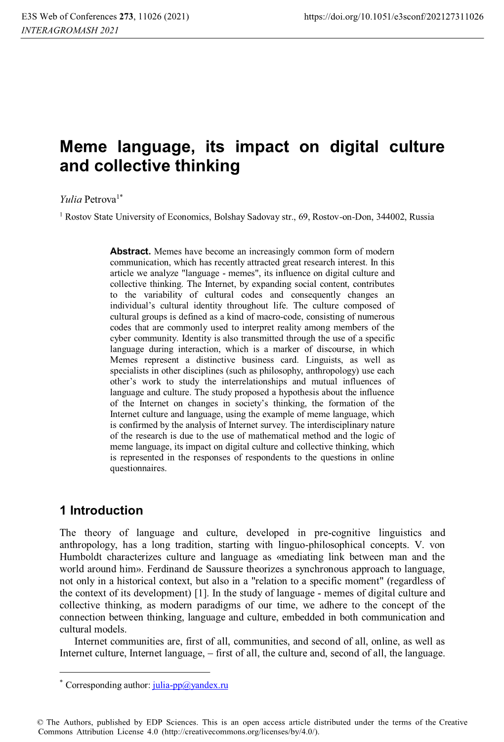 Meme Language, Its Impact on Digital Culture and Collective Thinking
