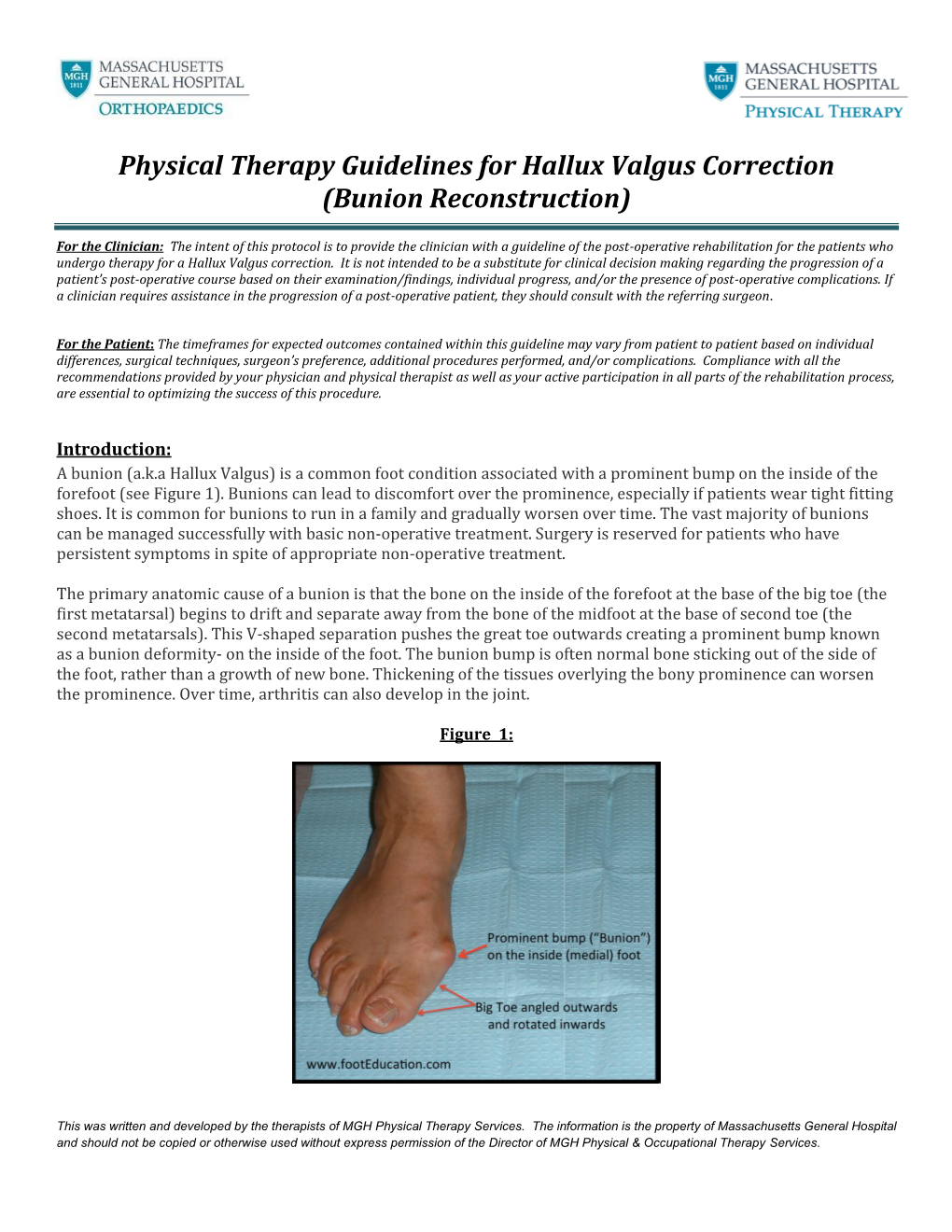 Physical Therapy Guidelines for Hallux Valgus Correction (Bunion Reconstruction)