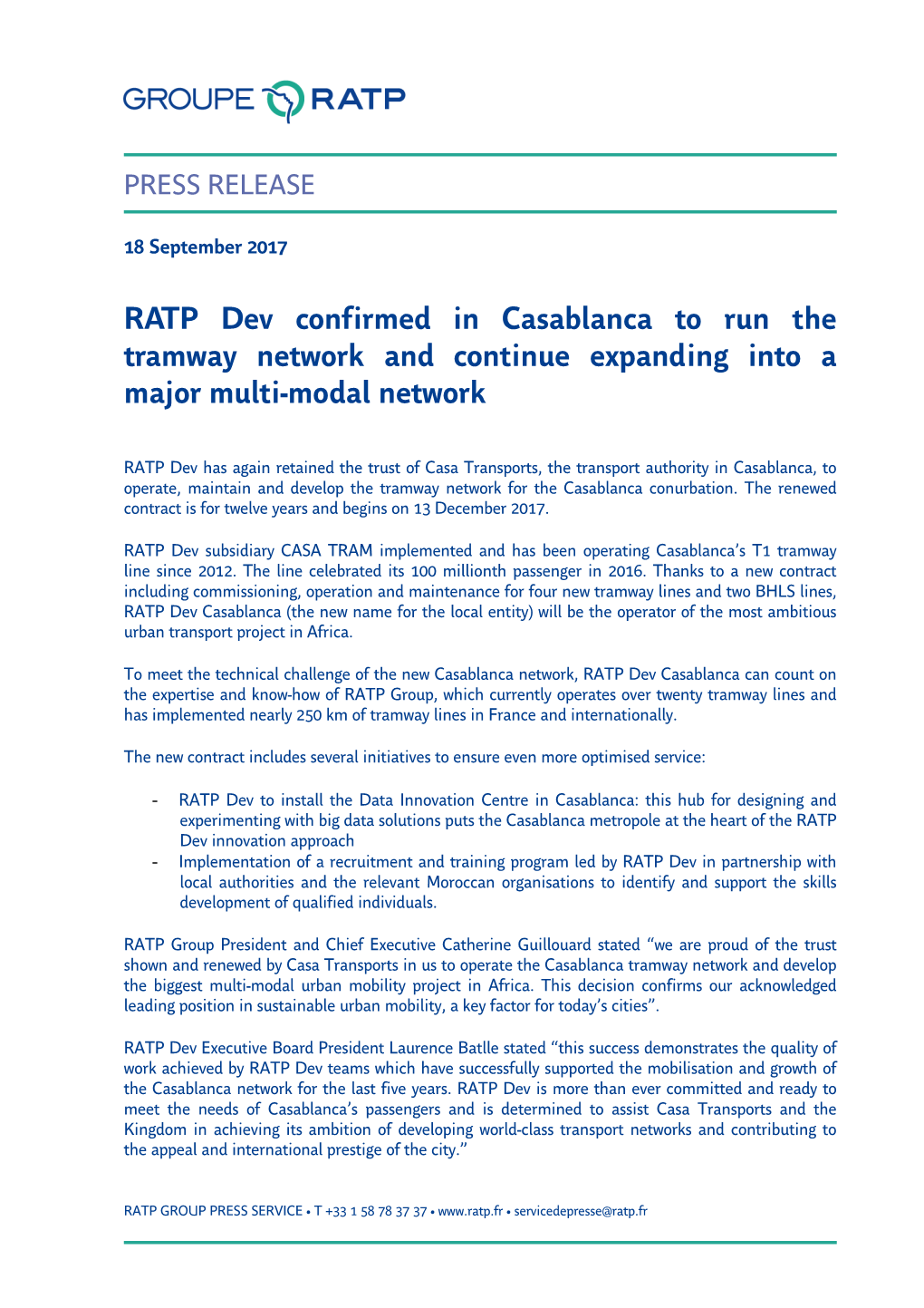 RATP Dev Confirmed in Casablanca to Run the Tramway Network and Continue Expanding Into a Major Multi-Modal Network