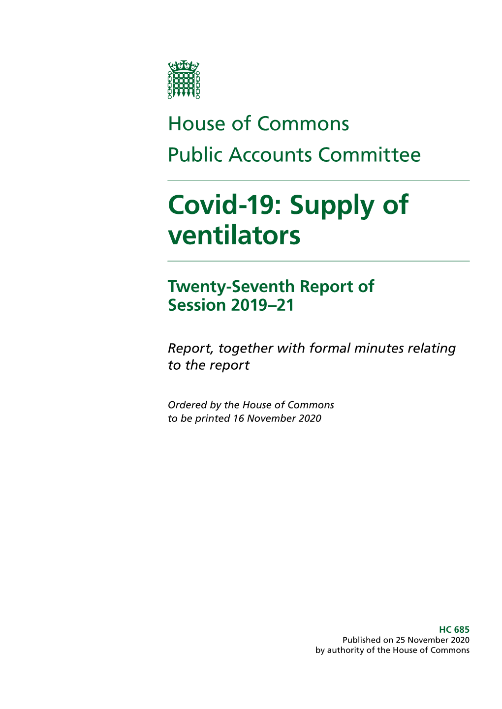 Covid-19: Supply of Ventilators