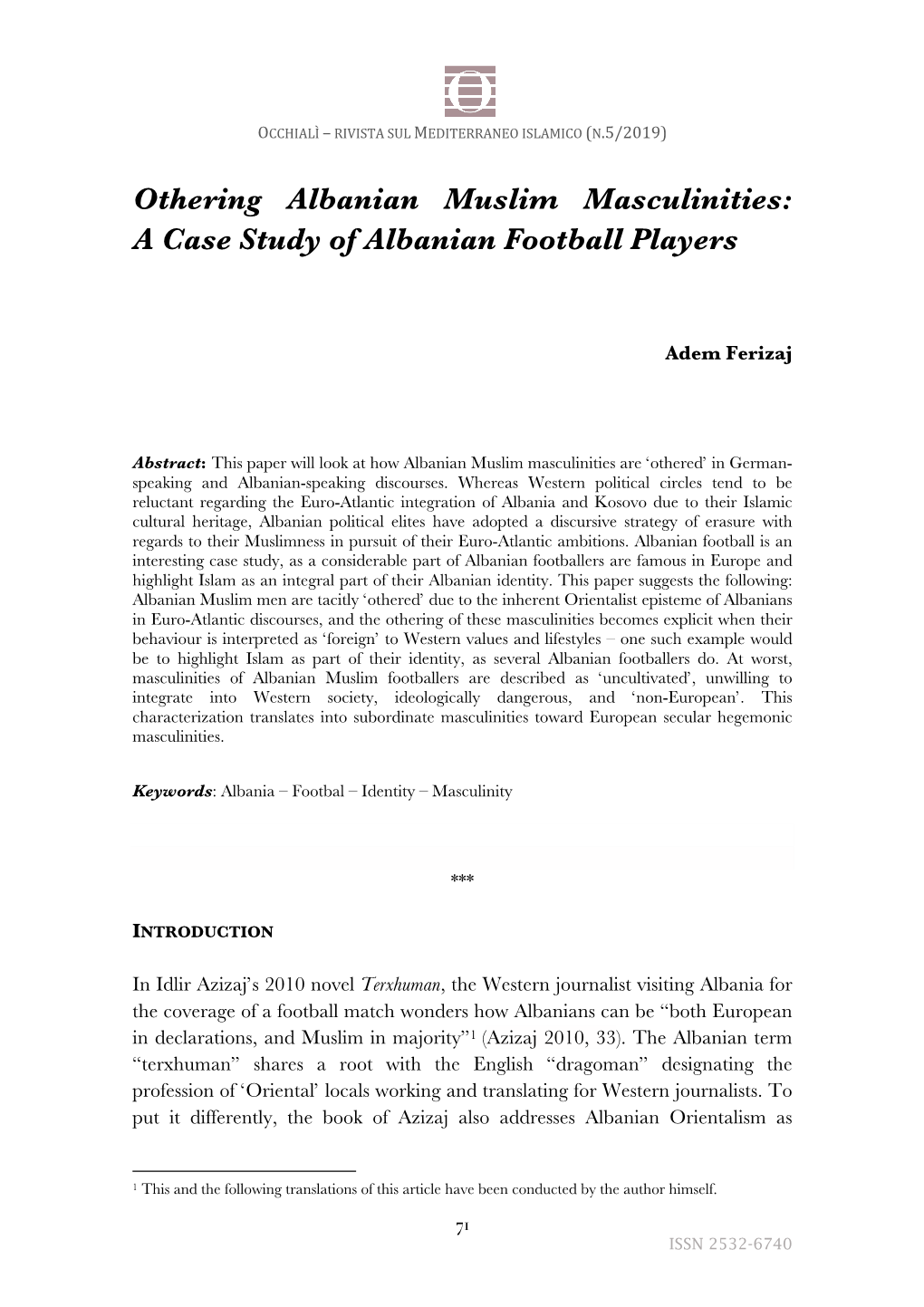 Othering Albanian Muslim Masculinities: a Case Study of Albanian Football Players