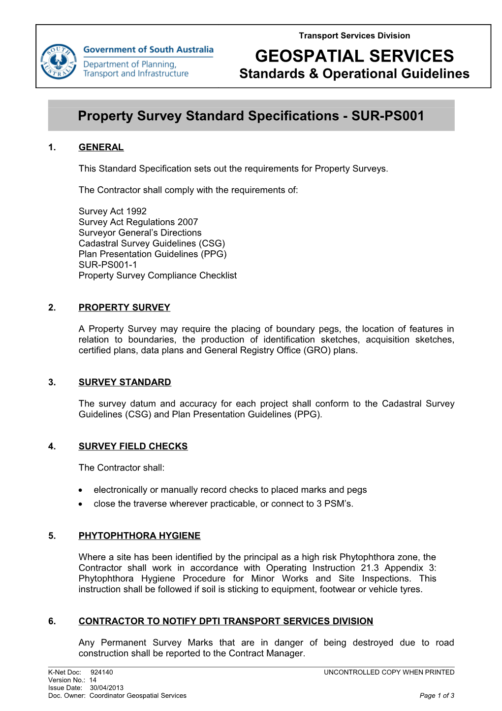 Property Survey Standard Specifications - SUR-PS001