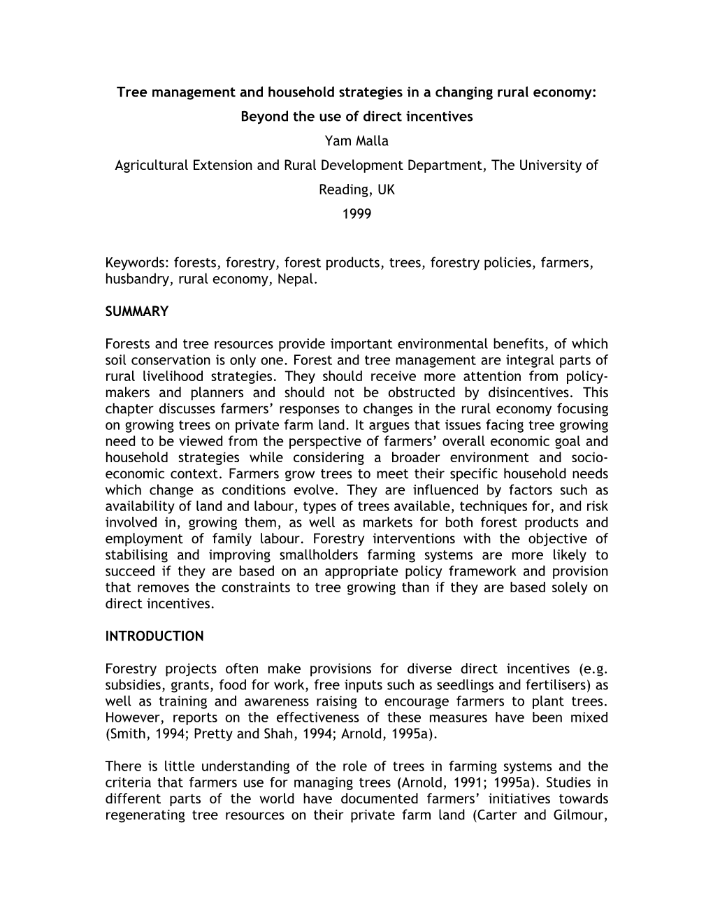 Tree Management and Household Strategies in a Changing Rural