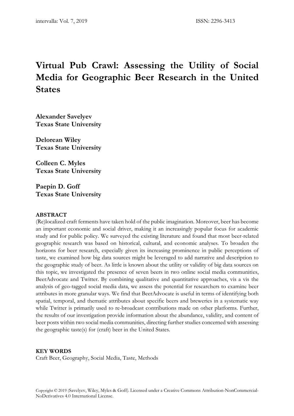 Virtual Pub Crawl: Assessing the Utility of Social Media for Geographic Beer Research in the United States