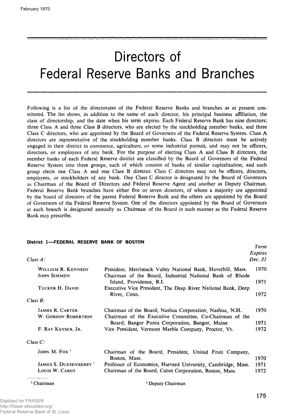 Directors of Federal Reserve Banks and Branches