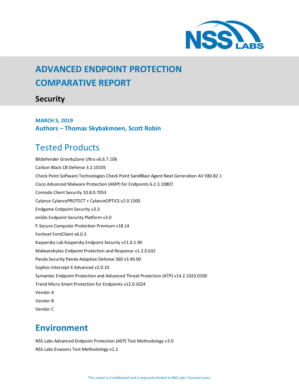 NSS Labs AEP Comparative Report Security