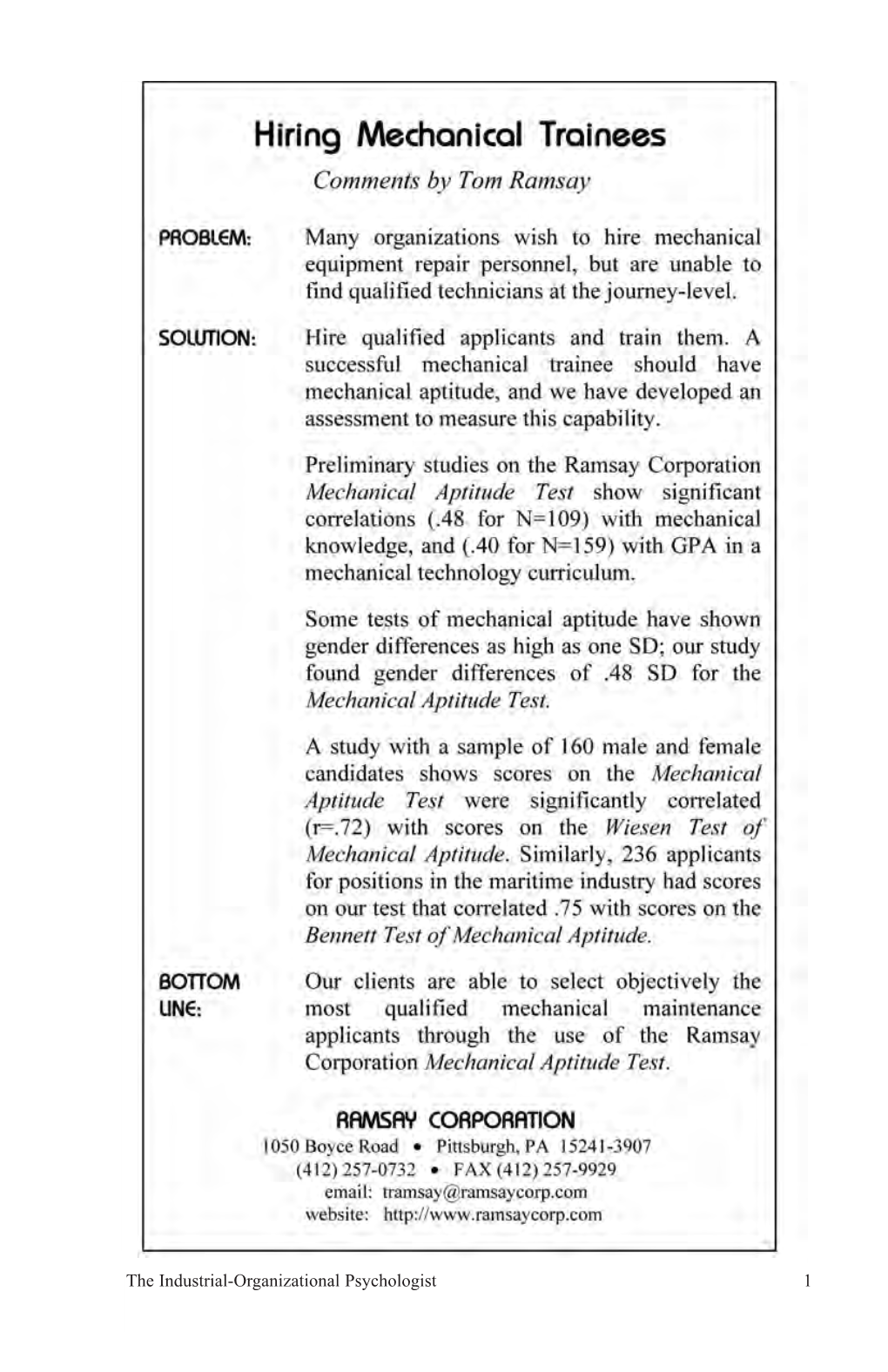 The Industrial-Organizational Psychologist 1