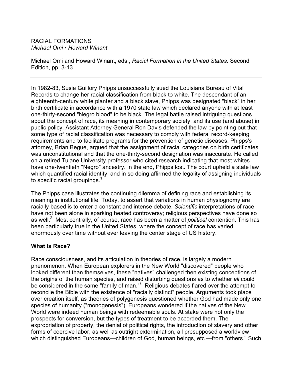 RACIAL FORMATIONS Michael Omi • Howard Winant