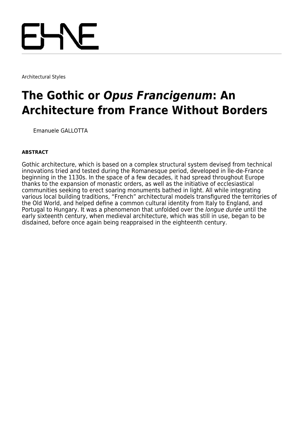 The Gothic Or Opus Francigenum: an Architecture from France Without Borders