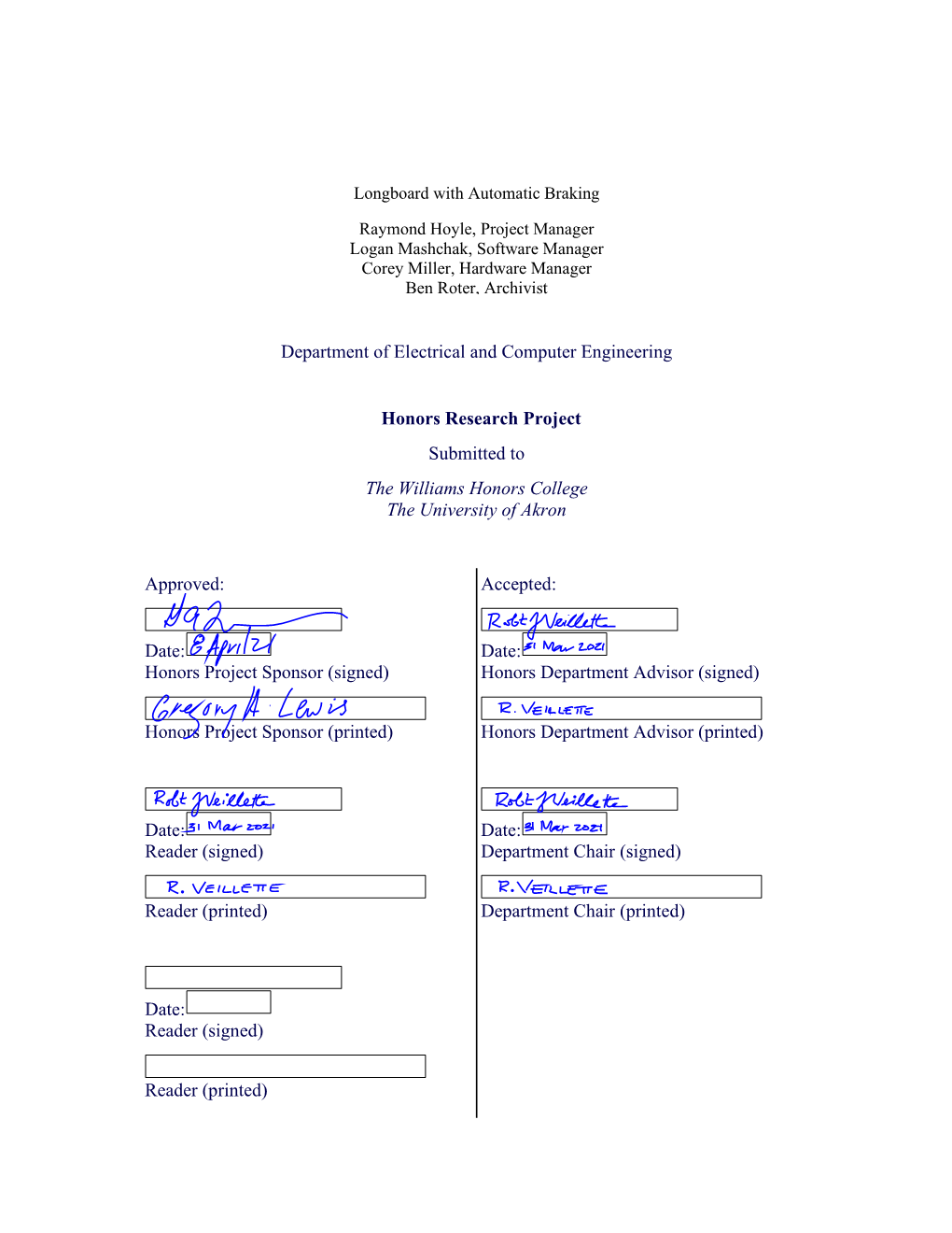 Williams Honors College, Honors Research Project Title Page