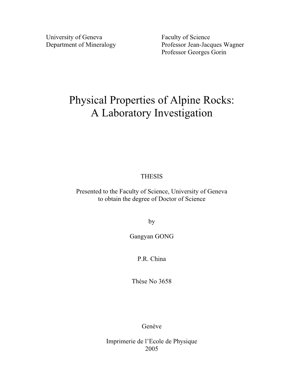 Physical Properties of Alpine Rocks: a Laboratory Investigation