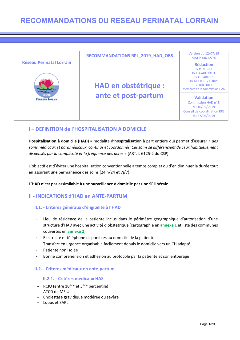 HAD En Obstétrique : Ante Et Post-Partum