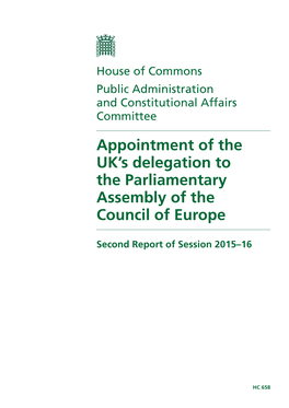 Appointment of the UK's Delegation to the Parliamentary Assembly of The