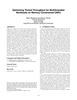 Optimizing Thread Throughput for Multithreaded Workloads on Memory Constrained Cmps