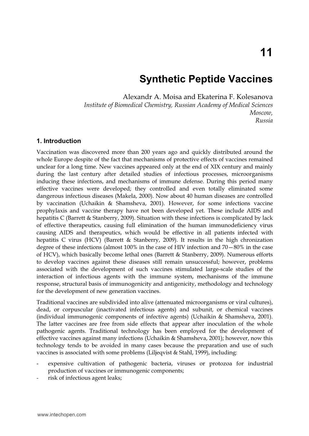 Synthetic Peptide Vaccines