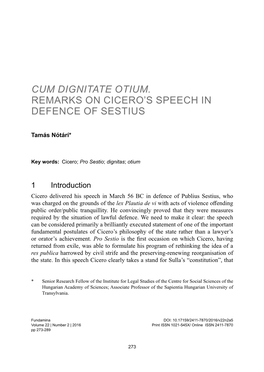 Remarks on Cicero's Speech in Defence of Sestius