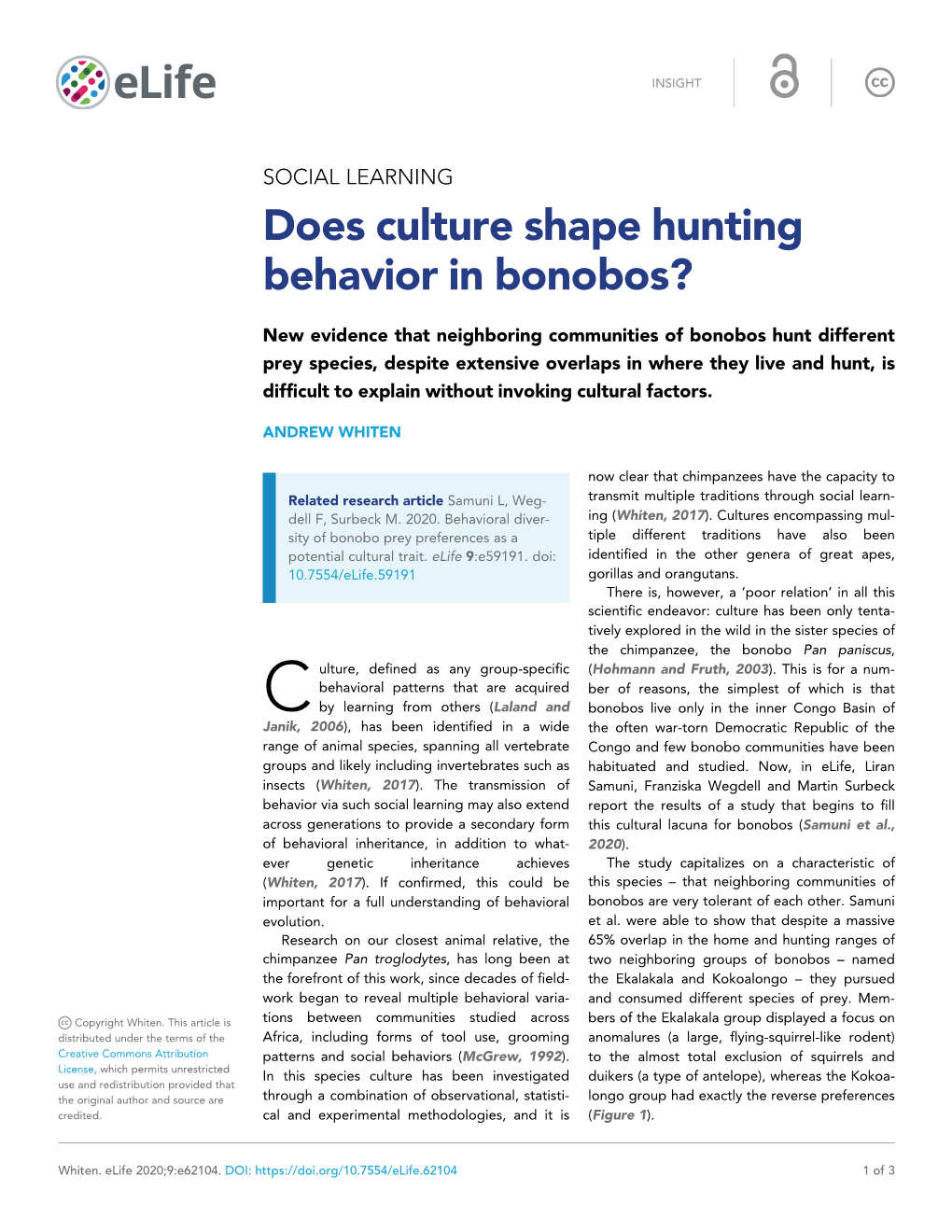 Does Culture Shape Hunting Behavior in Bonobos?