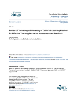 Review of Technological University of Dublin's E-Learning Platform for Effective Teaching Fromative Assessment and Feedback