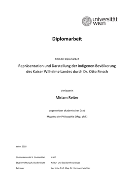 Repräsentation Und Darstellung Der Indigenen Bevölkerung Des Kaiser Wilhelms-Landes Durch Dr. Otto Finsch