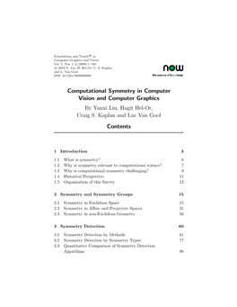 Computational Symmetry in Computer Vision and Computer Graphics by Yanxi Liu, Hagit Hel-Or, Craig S