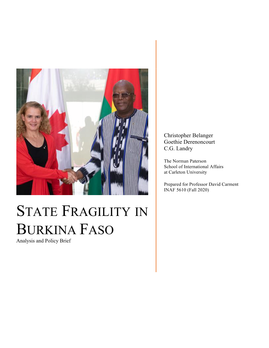 STATE FRAGILITY in BURKINA FASO Analysis and Policy Brief