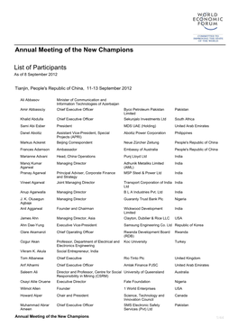 List of Participants As of 8 September 2012