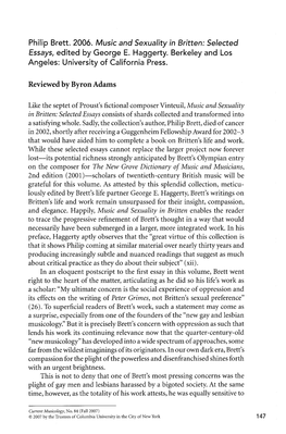 Philip Brett. 2006. Music and Sexuality in Britten: Selected Essays, Edited by George E