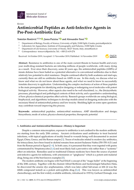 Antimicrobial Peptides As Anti-Infective Agents in Pre-Post-Antibiotic Era?