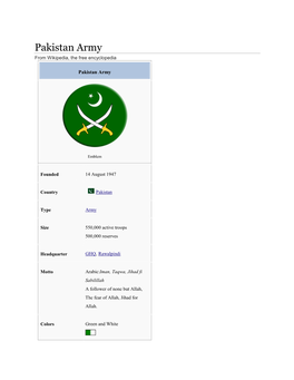 Pakistan Army from Wikipedia, the Free Encyclopedia