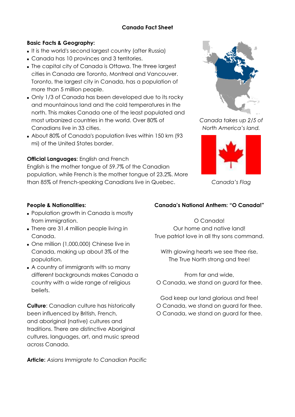 Canada Fact Sheet