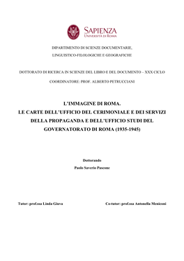 L'immagine Di Roma. Le Carte Dell'ufficio Del Cerimoniale