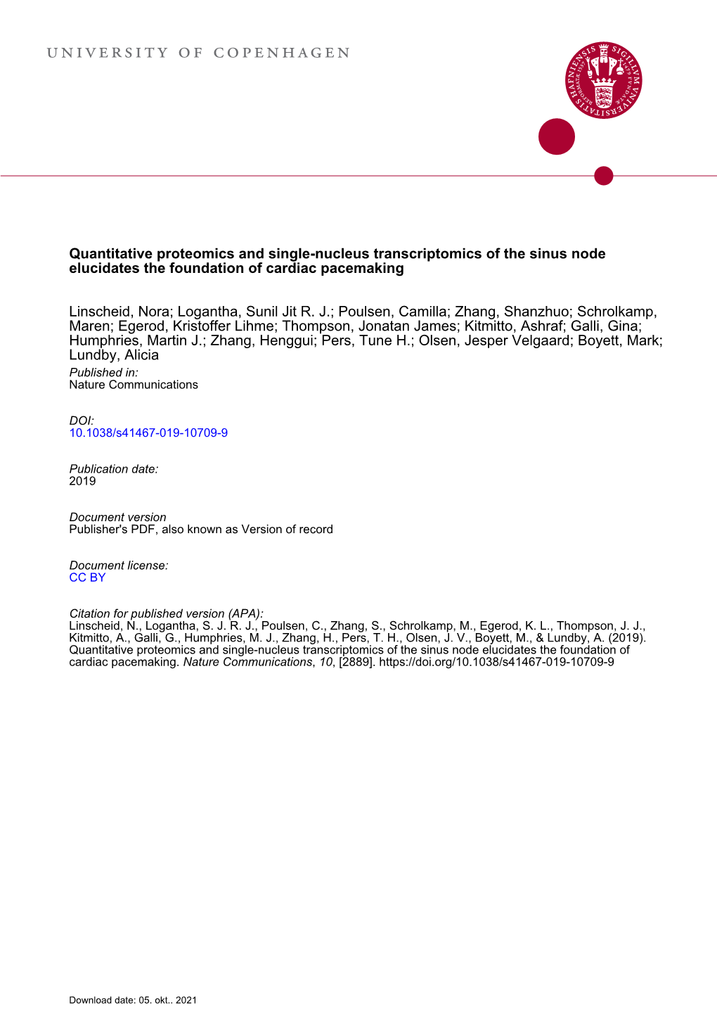 Quantitative Proteomics and Single-Nucleus Transcriptomics of the Sinus Node Elucidates the Foundation of Cardiac Pacemaking