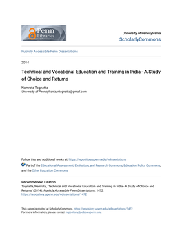 Technical and Vocational Education and Training in India - a Study of Choice and Returns