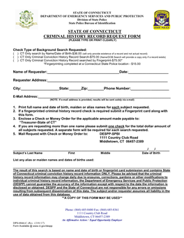 State of Connecticut Criminal History Record Request Form (Please Type Or Print Clearly)