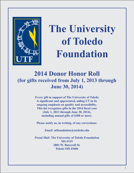 The University of Toledo Foundation 2014 Donor Honor Roll