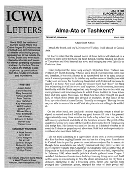 Alma-Ata Or Tashkent?