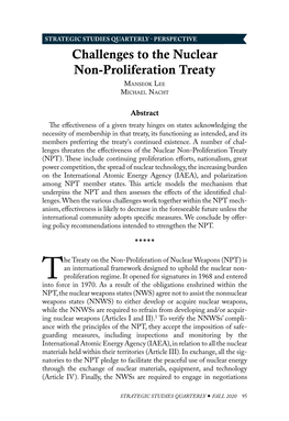 Challenges to the Nuclear Non-Proliferation Treaty