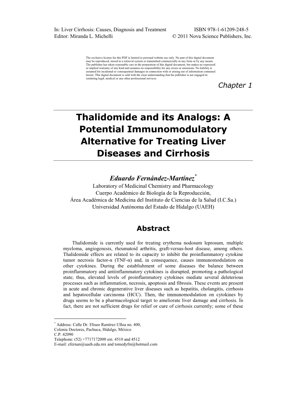 Thalidomide and Its Analogs: a Potential Immunomodulatory Alternative for Treating Liver Diseases and Cirrhosis