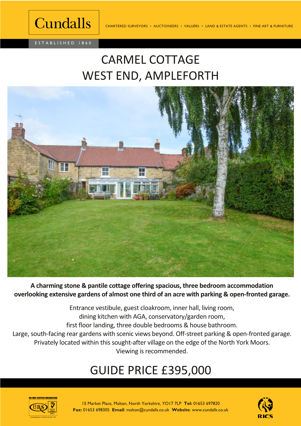 Carmel Cottage West End, Ampleforth Guide Price