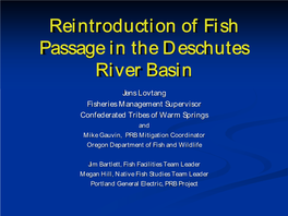 Reintroduction of Fish Passage in the Deschutes River Basin