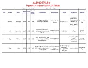 ALUMNI DETAILS of Department of Inorganic Chemistry, IACS Kolkata