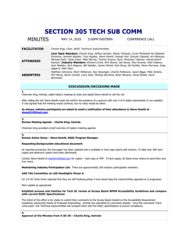 Section 305 Tech Sub Comm Minutes May 14, 2020 3:00Pm Eastern Conference Call