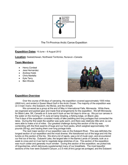 The Tri-Province Arctic Canoe Expedition Team Members