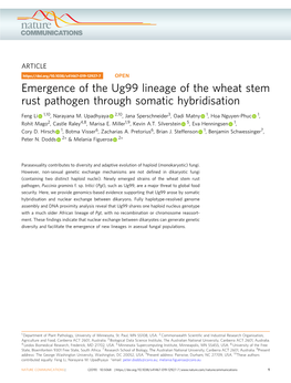 Emergence of the Ug99 Lineage of the Wheat Stem Rust Pathogen Through Somatic Hybridisation