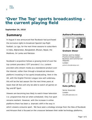 'Over the Top' Sports Broadcasting – the Current Playing Field