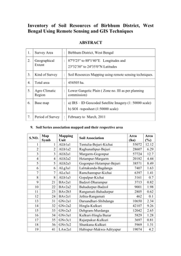 Inventory of Soil Resources of Birbhum District, West Bengal Using Remote Sensing and GIS Techniques