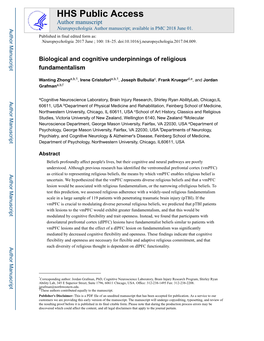 2017 Zhong Grafman Biological and Cognitive Underpinnings of Religious