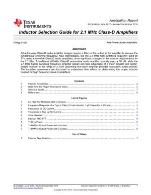 Inductor Selection Guide for 2.1 Mhz Class-D Amplifiers (Rev. A)