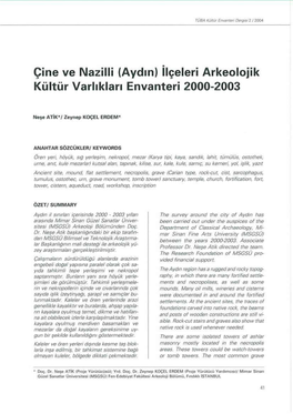 Çine Ve Nazilli (Aydın) İlçeleri Arkeolojik Kültür Varlıkları Envanteri 2000-2003